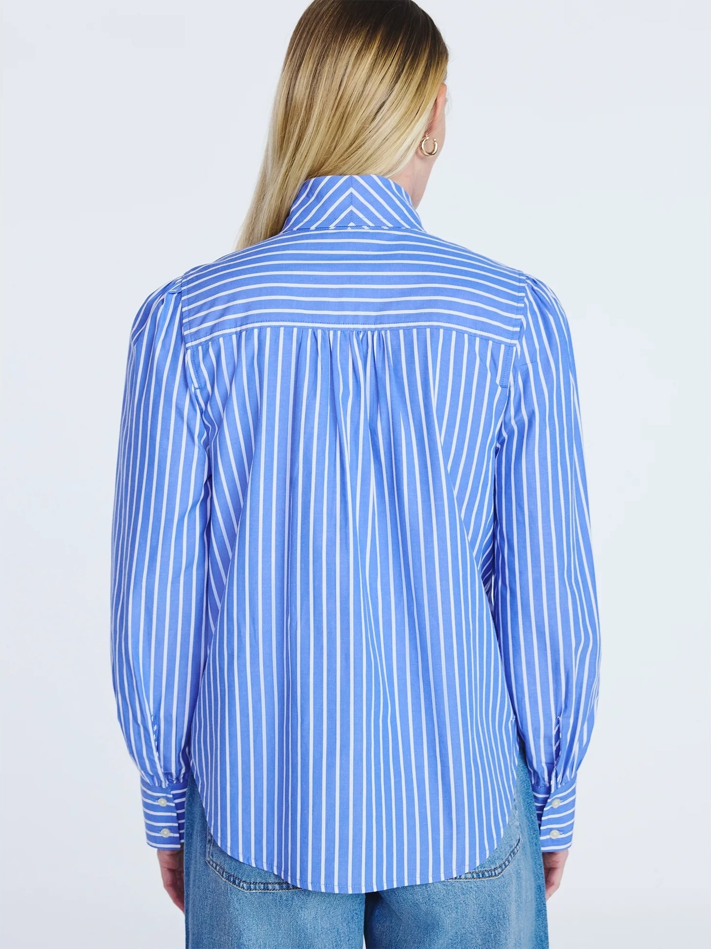 Women's Cotton Tie Neck Blouse With Long Puff Sleeves