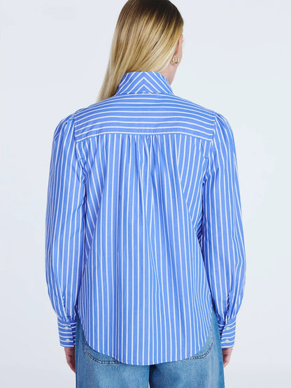 Women's Cotton Tie Neck Blouse With Long Puff Sleeves