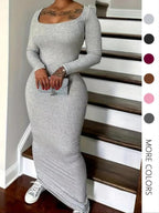 Women's Solid Scoop Neck Ribbed Bodycon Dress