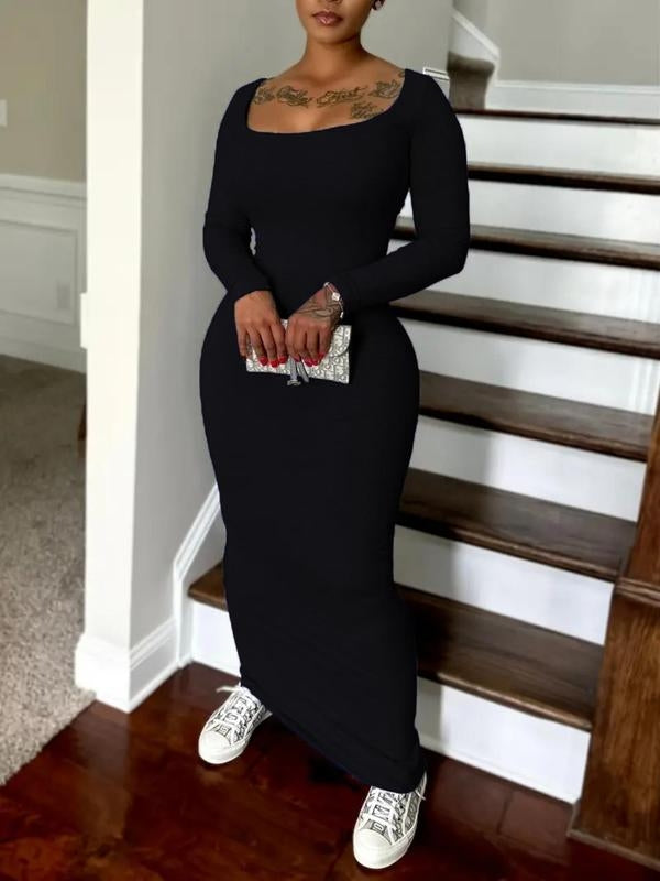 Women's Solid Scoop Neck Ribbed Bodycon Dress