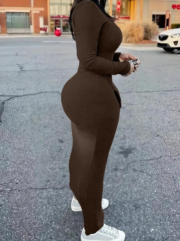 Women's Solid Scoop Neck Ribbed Bodycon Dress