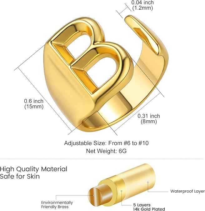 Womens 18k Gold Plated Initial Statement Rings