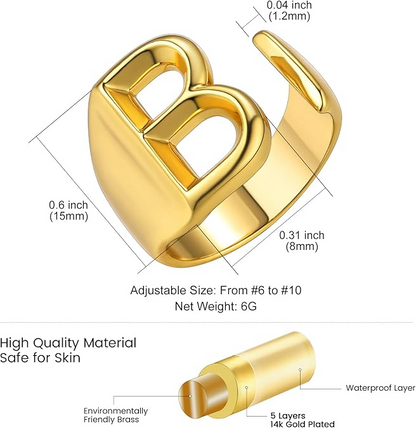 Womens 18k Gold Plated Initial Statement Rings