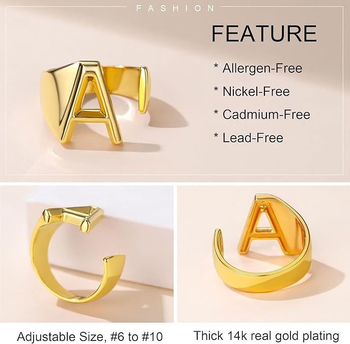 Womens 18k Gold Plated Initial Statement Rings
