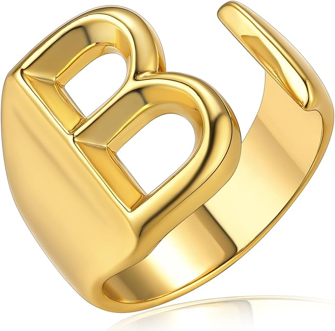 Womens 18k Gold Plated Initial Statement Rings