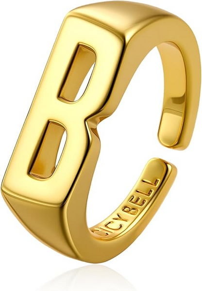 Womens 18k Gold Plated Initial Statement Rings