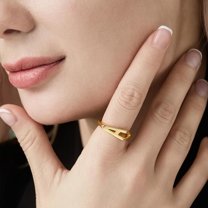 Womens 18k Gold Plated Initial Statement Rings