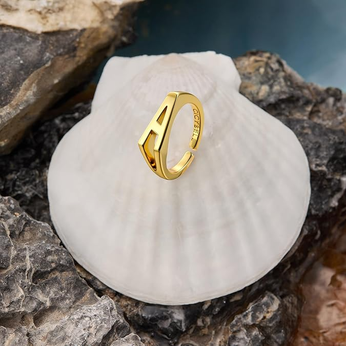 Womens 18k Gold Plated Initial Statement Rings