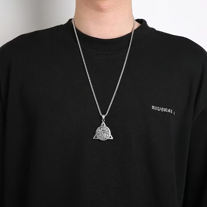 Double Sided Stainless Steel Triple Goddess Triquetra Necklace