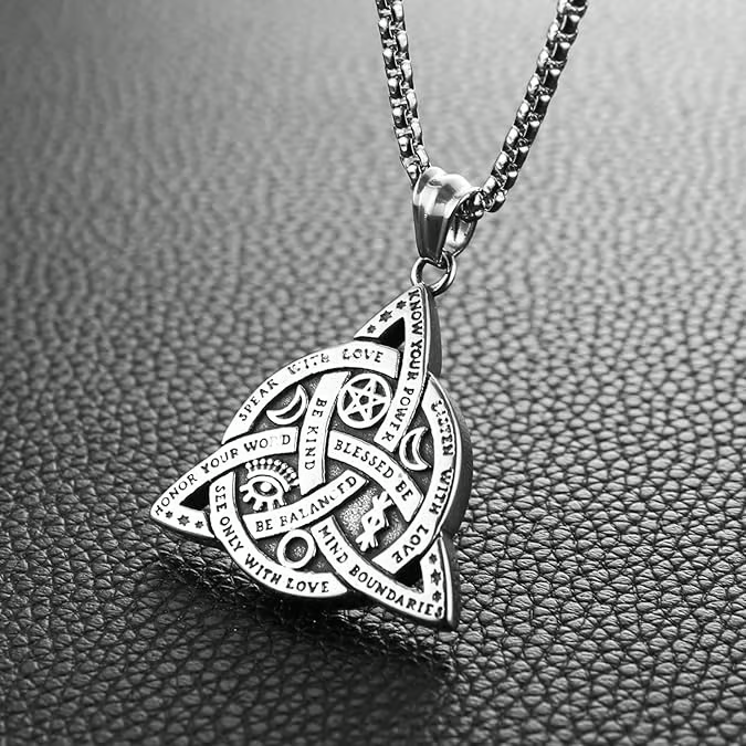 Double Sided Stainless Steel Triple Goddess Triquetra Necklace