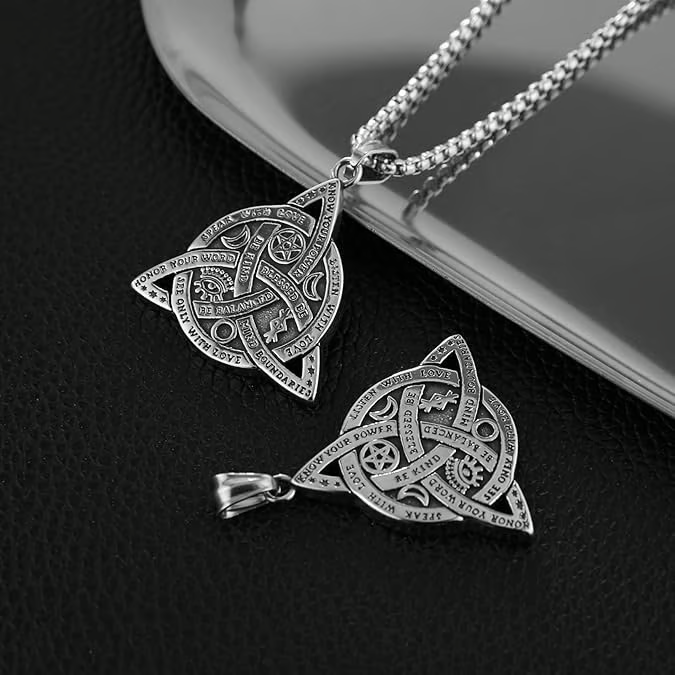 Double Sided Stainless Steel Triple Goddess Triquetra Necklace