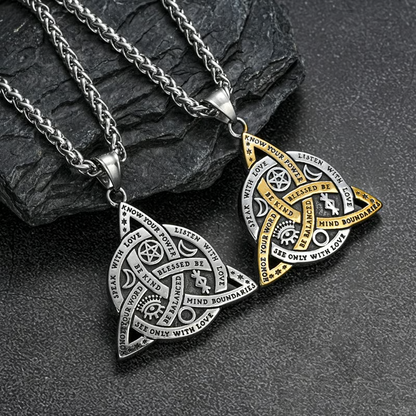 Double Sided Stainless Steel Triple Goddess Triquetra Necklace