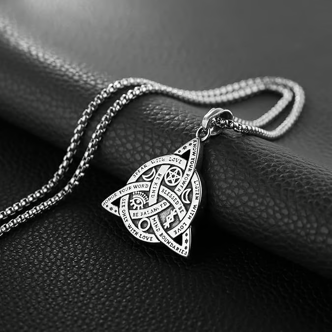Double Sided Stainless Steel Triple Goddess Triquetra Necklace