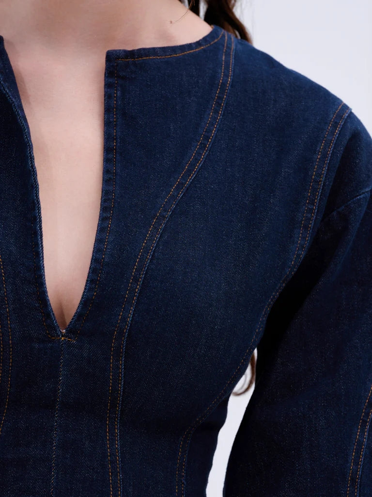 DENIM MINI DRESS IN DARK BLUE