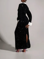 Contrast Sequin-Embellished Dress