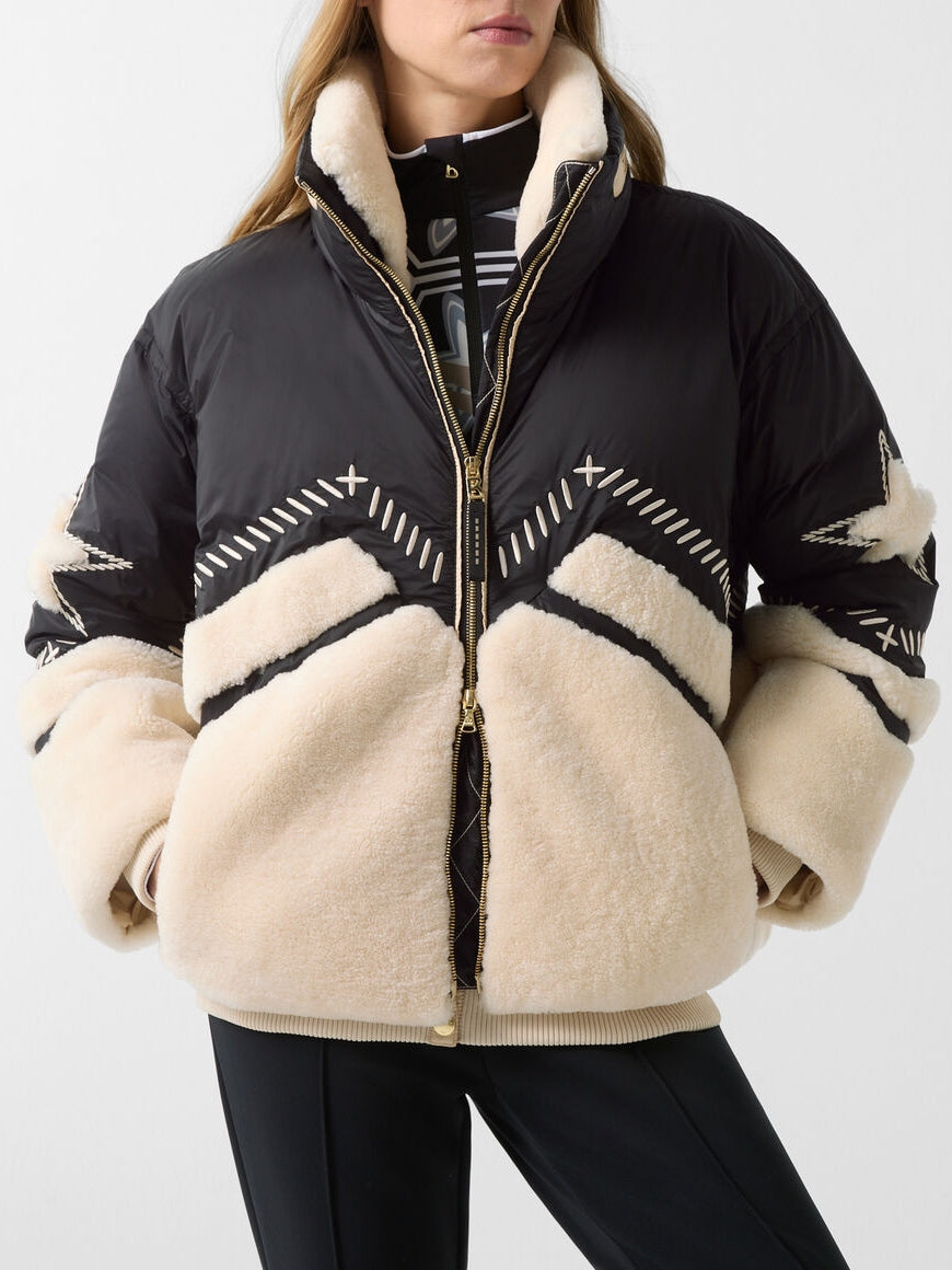 Down Ski Jacket In Black/cream