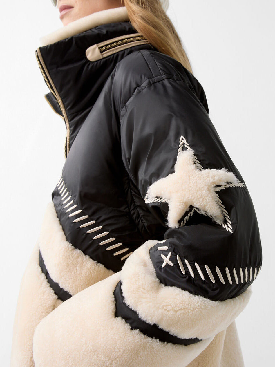 Down Ski Jacket In Black/cream
