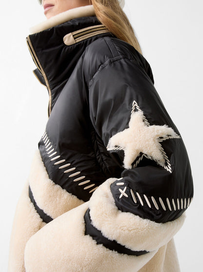Down Ski Jacket In Black/cream