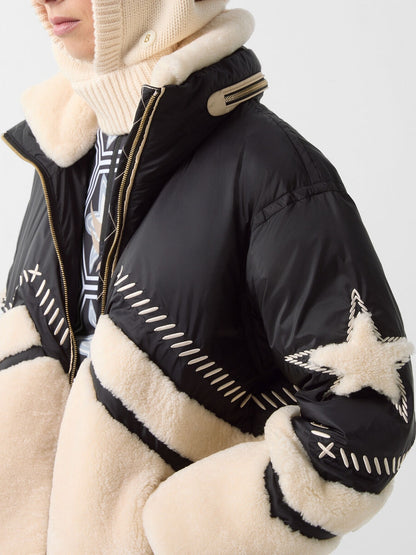 Down Ski Jacket In Black/cream