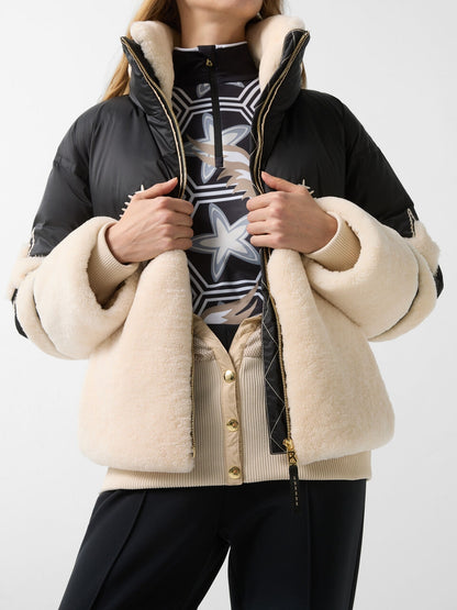 Down Ski Jacket In Black/cream