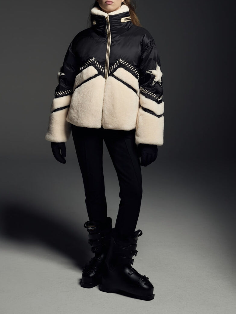 Down Ski Jacket In Black/cream