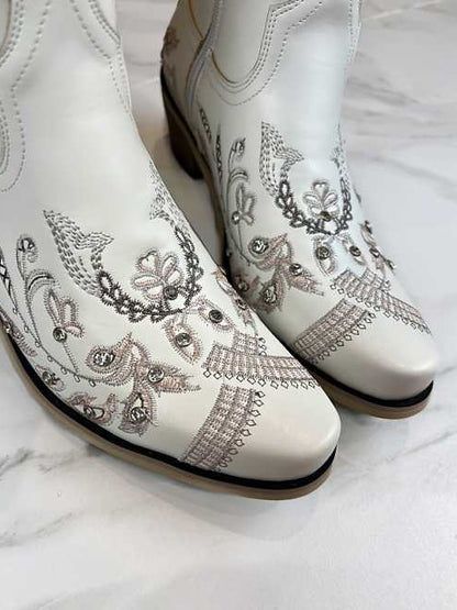 Antoinette White Long Cowboy Boots