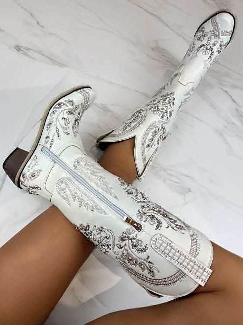 Antoinette White Long Cowboy Boots