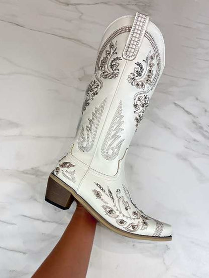 Antoinette White Long Cowboy Boots