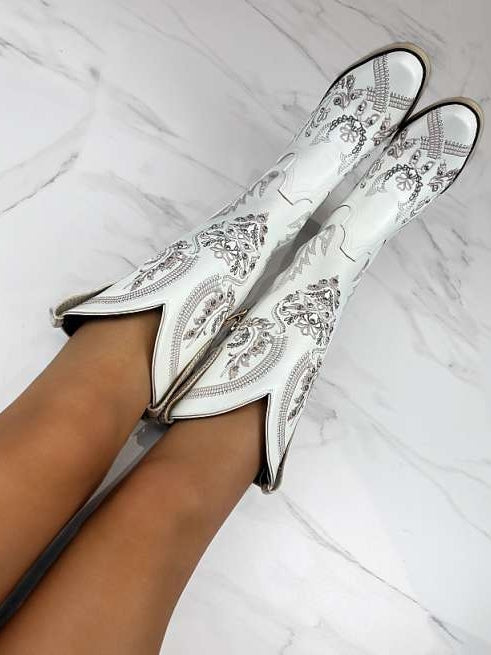 Antoinette White Long Cowboy Boots