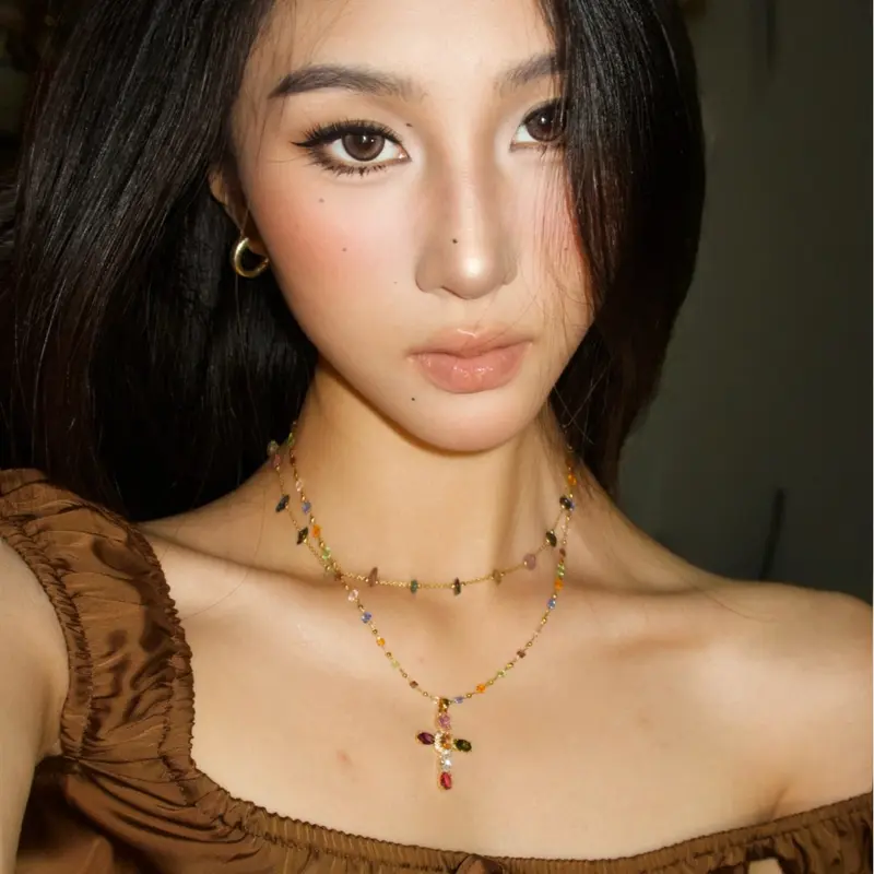 Rainbow Cross Pendant Necklace