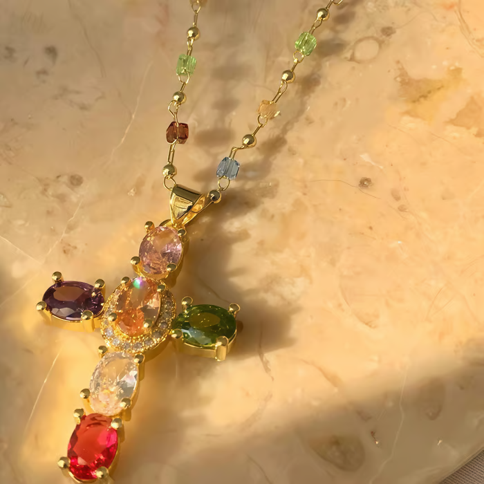 Rainbow Cross Pendant Necklace