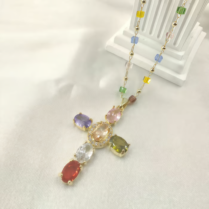 Rainbow Cross Pendant Necklace