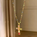 Rainbow Cross Pendant Necklace