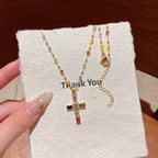 Rainbow Cross Pendant Necklace