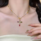 Rainbow Cross Pendant Necklace