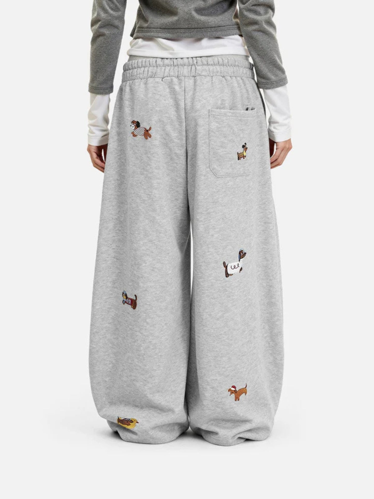 Embroidery Cartoon Dog Hooded Sweatshirt & Sweatpants
