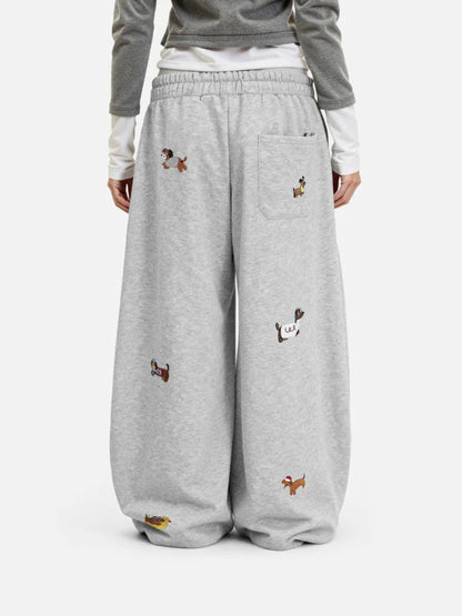 Embroidery Cartoon Dog Hooded Sweatshirt & Sweatpants