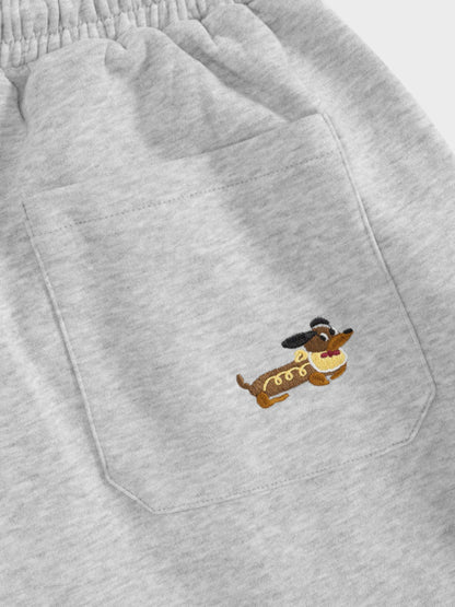 Embroidery Cartoon Dog Hooded Sweatshirt & Sweatpants