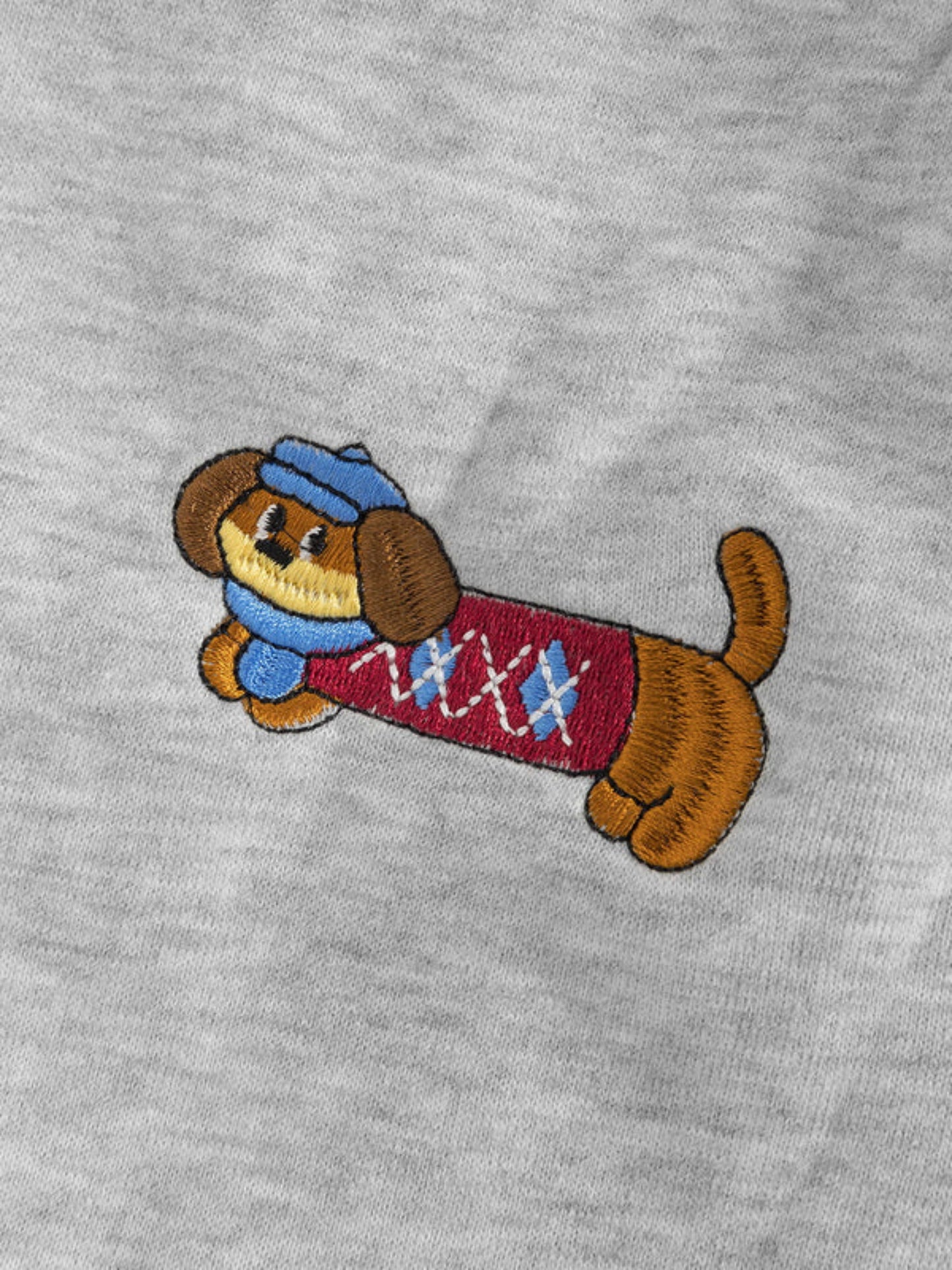 Embroidery Cartoon Dog Hooded Sweatshirt & Sweatpants