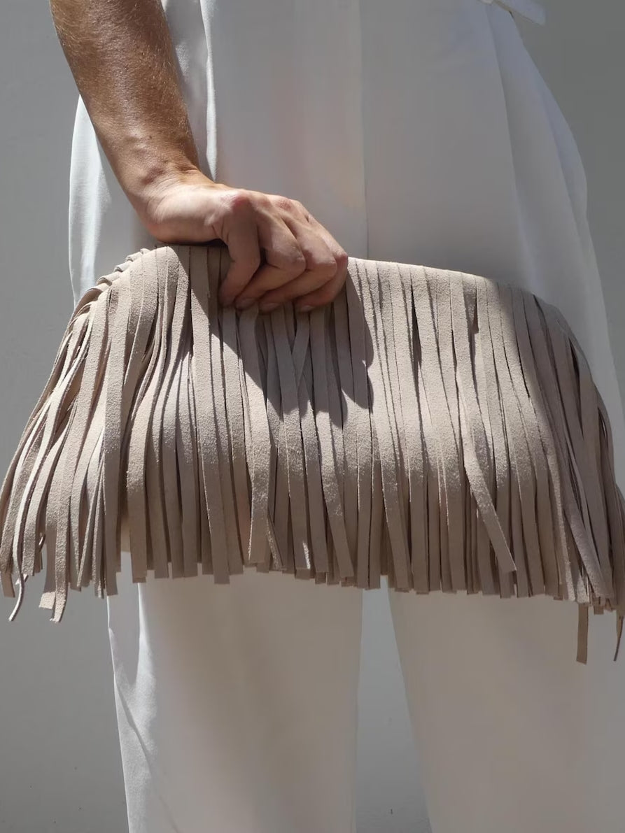 Handmade Suede Tasselled Framed Clutch