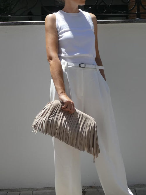 Handmade Suede Tasselled Framed Clutch