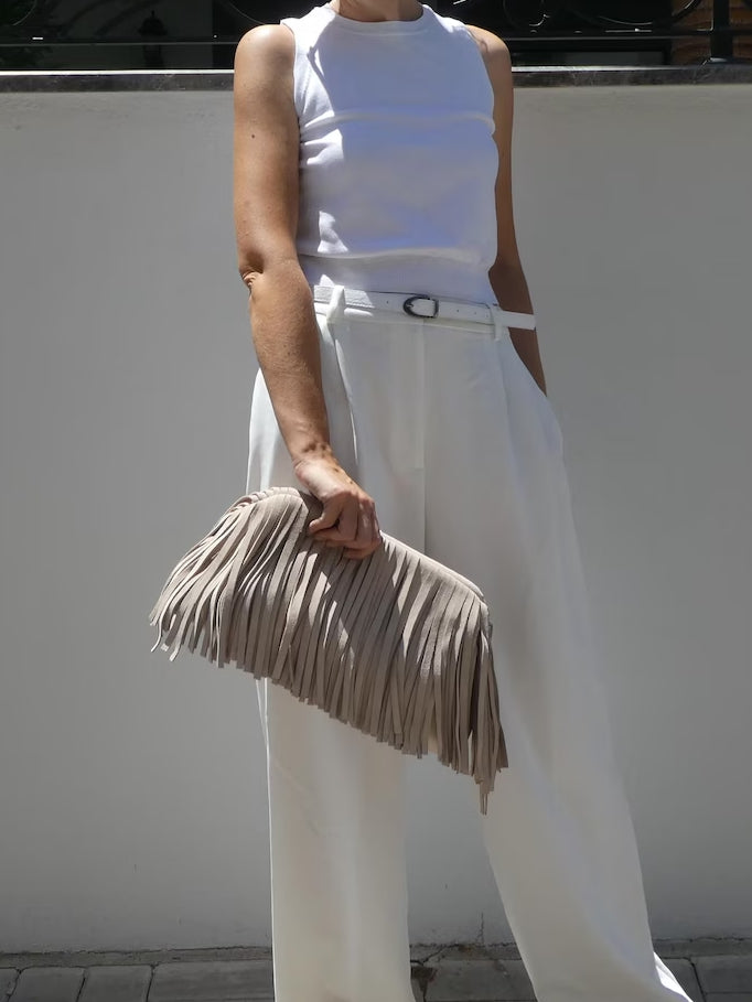 Handmade Suede Tasselled Framed Clutch
