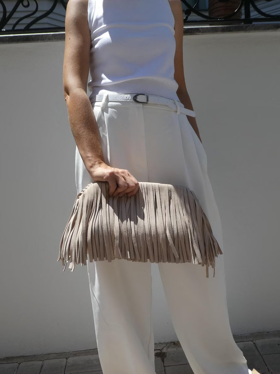 Handmade Suede Tasselled Framed Clutch