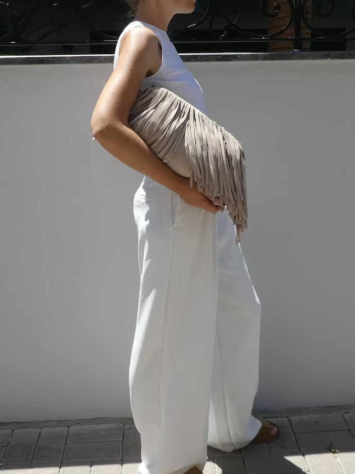 Handmade Suede Tasselled Framed Clutch