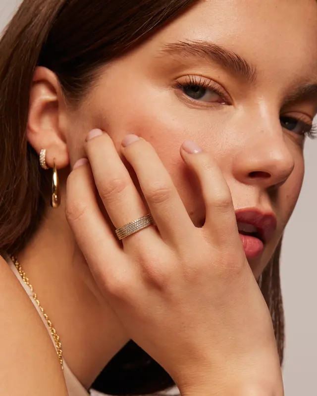 14K Gold Plated Cubic Zirconia Wide Eternity Statement Rings