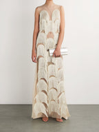 Fringe Trim Lace Overlay Dress