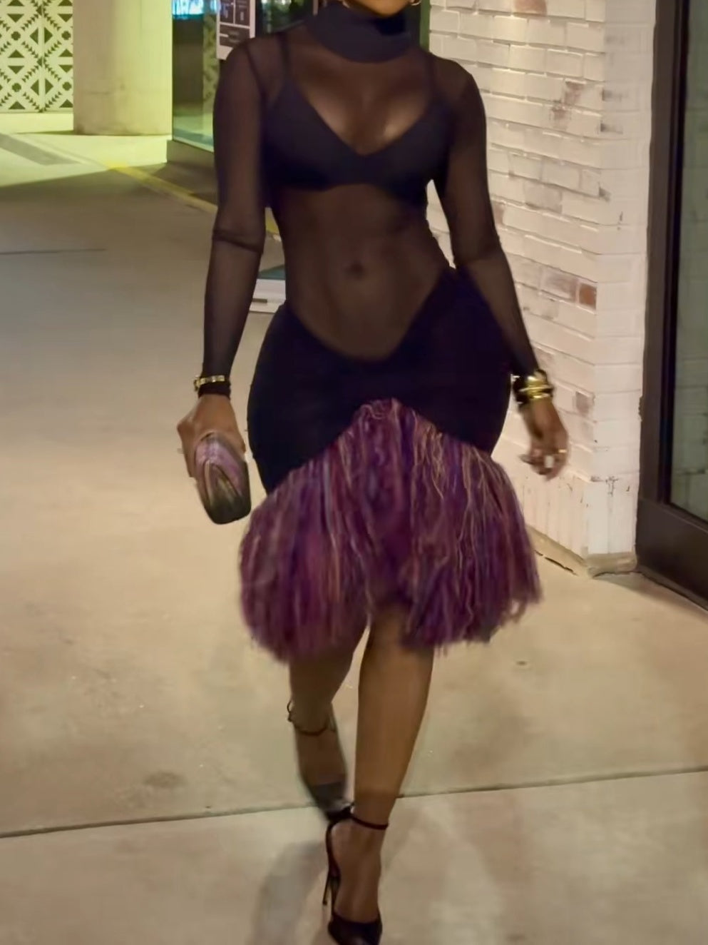 Multicolour Fringe Midi Dress