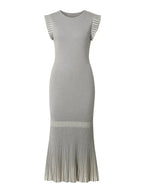 Knit Midi Dress With Contrast Pleated Skirt