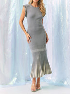 Knit Midi Dress With Contrast Pleated Skirt