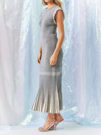 Knit Midi Dress With Contrast Pleated Skirt